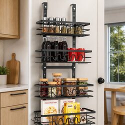 Adjustable 4-Tier Over-Door Pantry Organiser with Metal Baskets