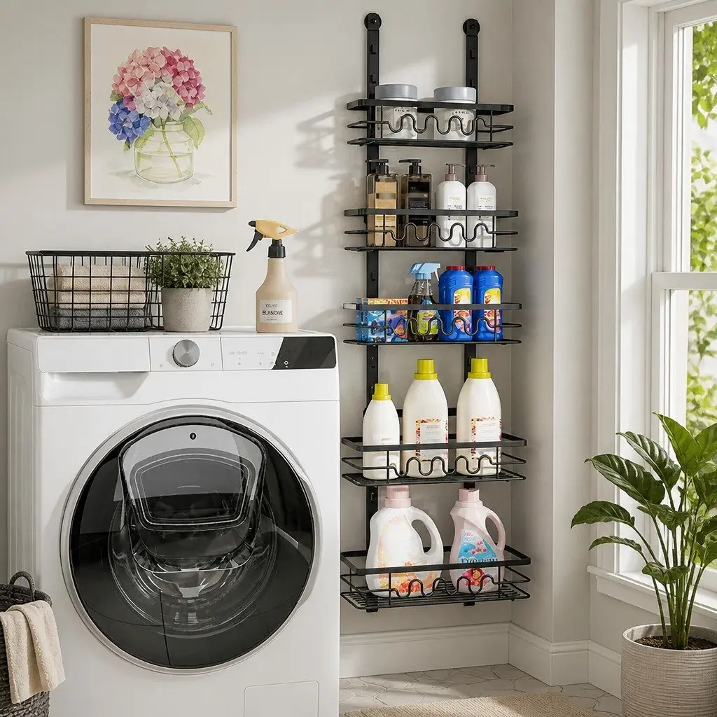 Over Door Pantry Organiser Metal 4 Tier Adjustable Black Storage Rack