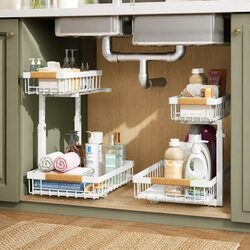 Under Sink Organiser 2-Tier Kitchen Storage Sliding Baskets Height Adjustable