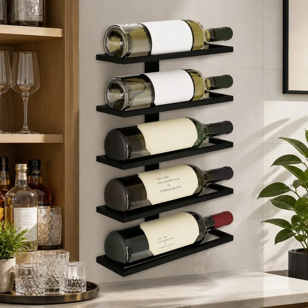 Wall Mount Wine Rack Metal 2 Pcs Set Holds 10 Bottles Kitchen Home Bar Storage