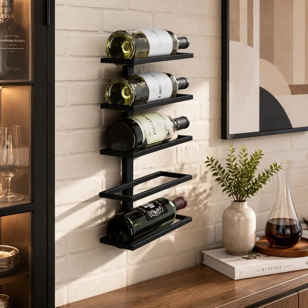 Wall Mount Wine Rack Metal 2 Pcs Set Holds 10 Bottles Kitchen Home Bar Storage