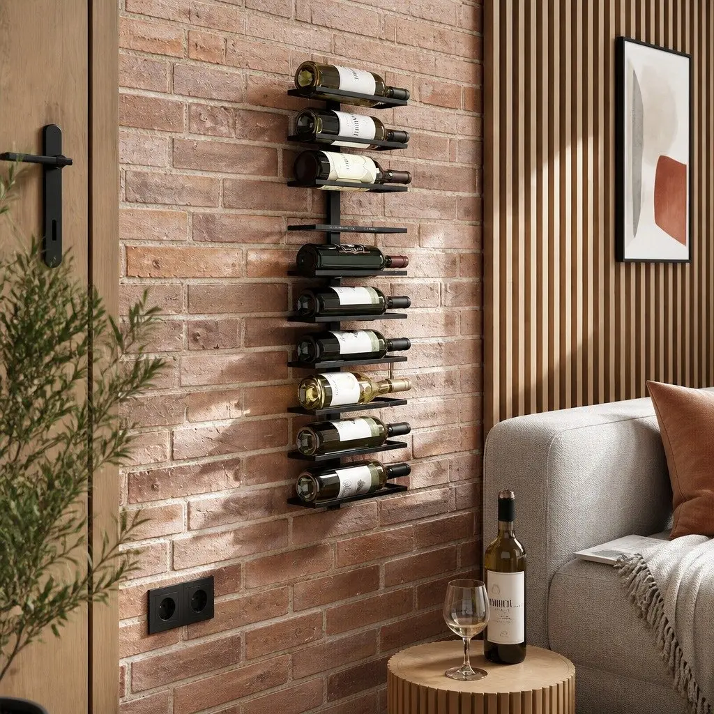 Wall Mount Wine Rack Metal 2 Pcs Set Holds 10 Bottles Kitchen Home Bar Storage