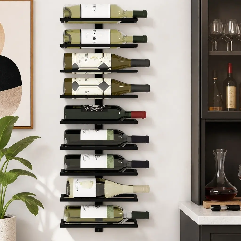 Wall Mount Wine Rack Metal 2 Pcs Set Holds 10 Bottles Kitchen Home Bar Storage