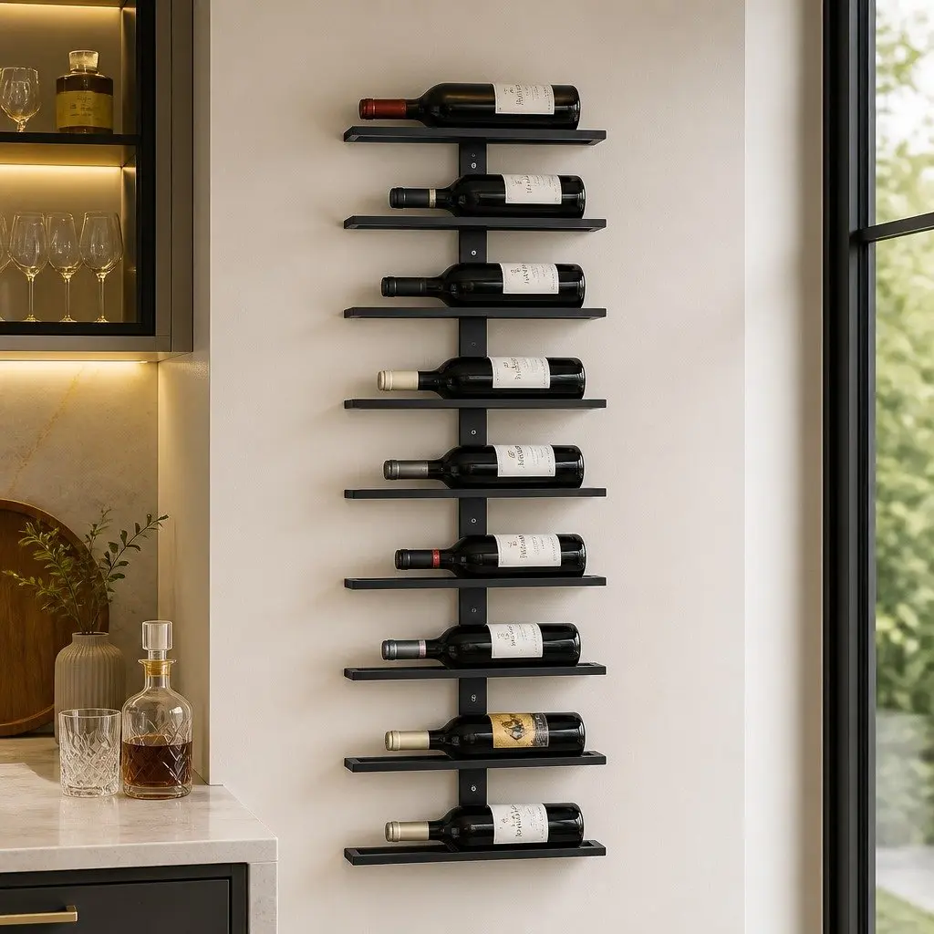 Wall Mount Wine Rack Metal 2 Pcs Set Holds 10 Bottles Kitchen Home Bar Storage