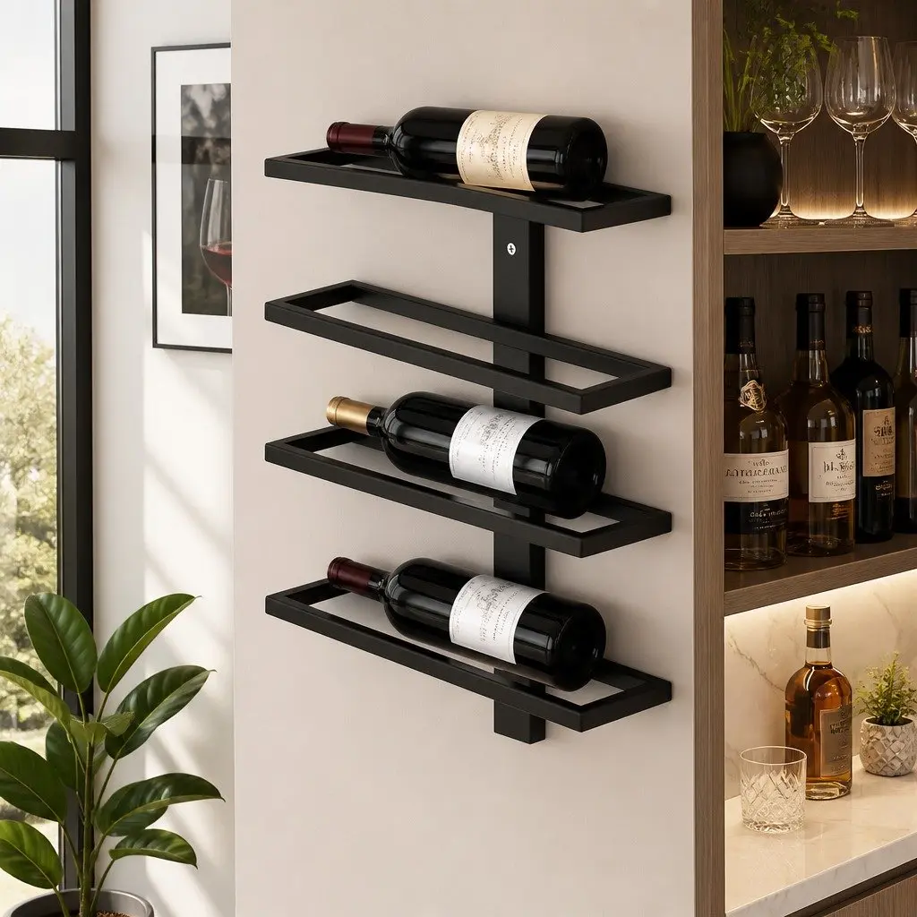 Wall Mount Wine Rack Metal 2 Pcs Set Holds 10 Bottles Kitchen Home Bar Storage
