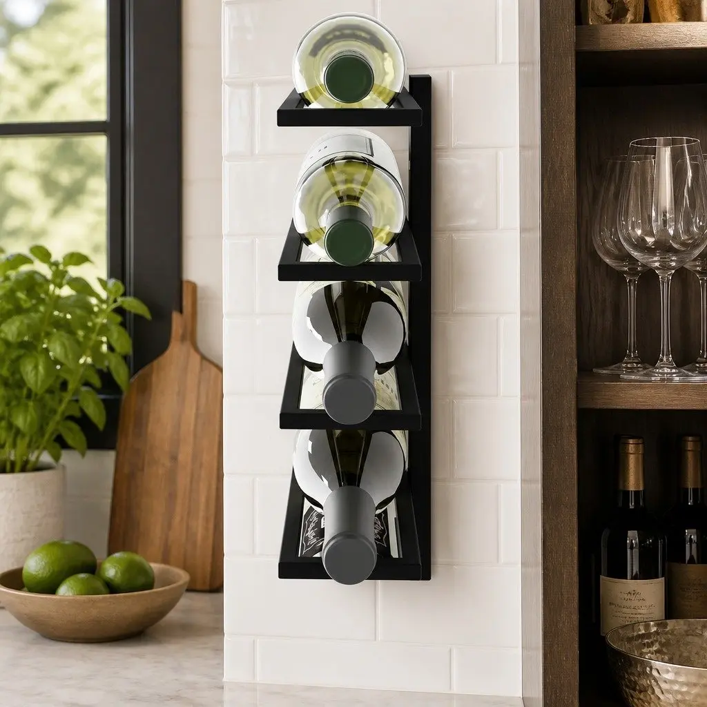 Wall Mount Wine Rack Metal 2 Pcs Set Holds 10 Bottles Kitchen Home Bar Storage