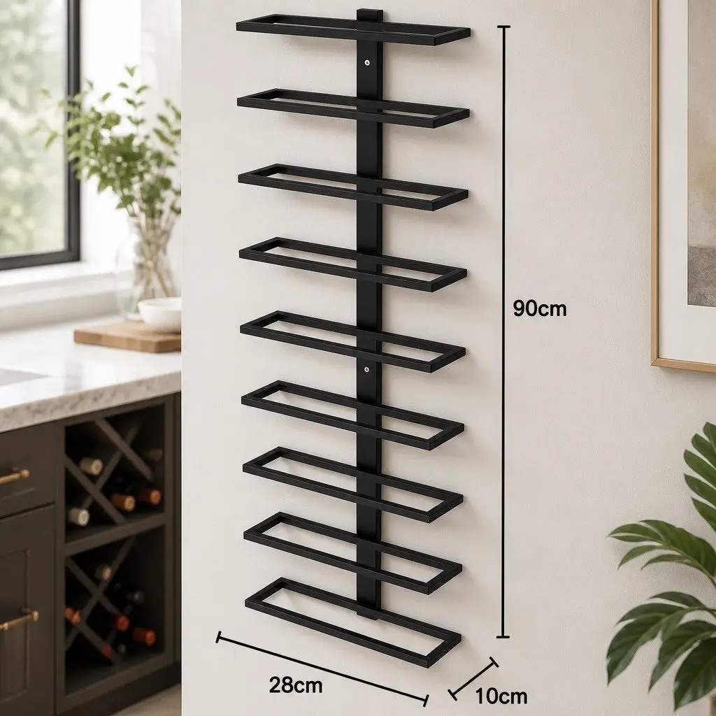 Wall Mount Wine Rack Metal 2 Pcs Set Holds 10 Bottles Kitchen Home Bar Storage