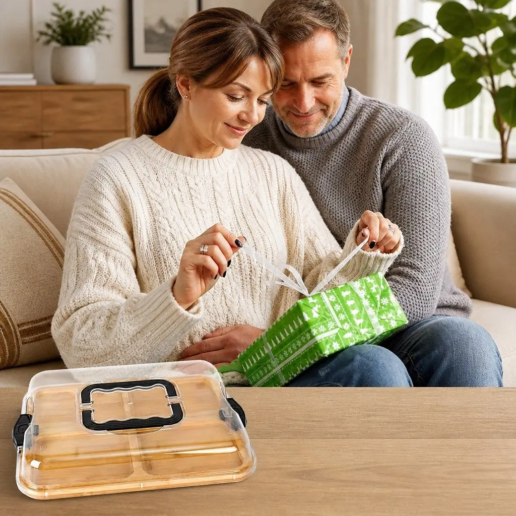 Bamboo Charcuterie Board Serving Tray 6 Compartments Natural Kitchen
