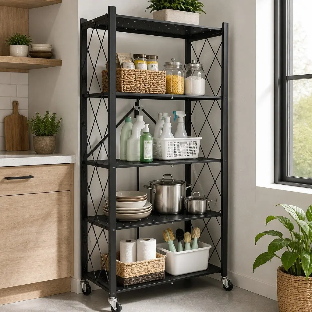 5-Tier Foldable Storage Shelf Metal 31 x 158 x 71 cm Black