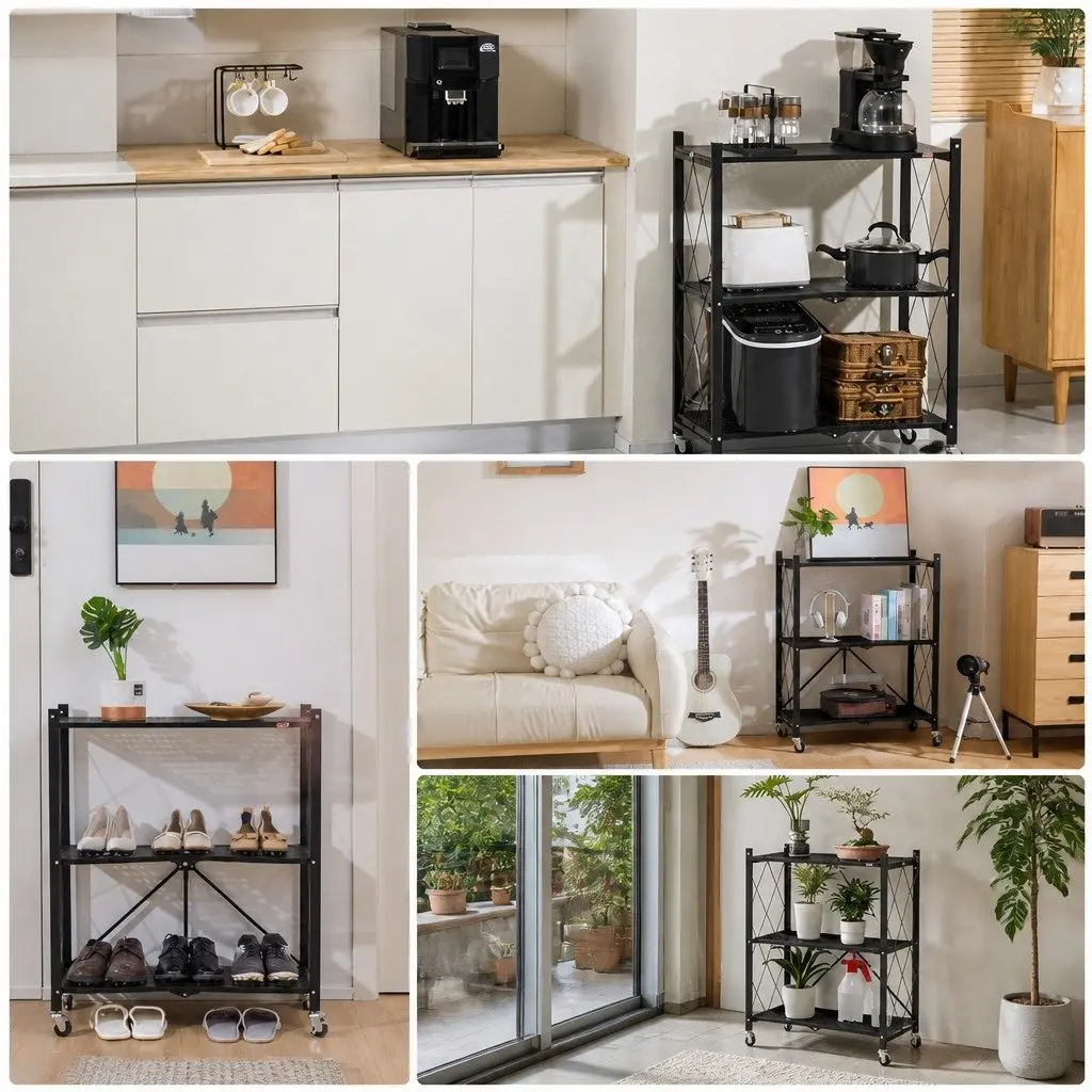 5-Tier Foldable Storage Shelf Metal 31 x 158 x 71 cm Black