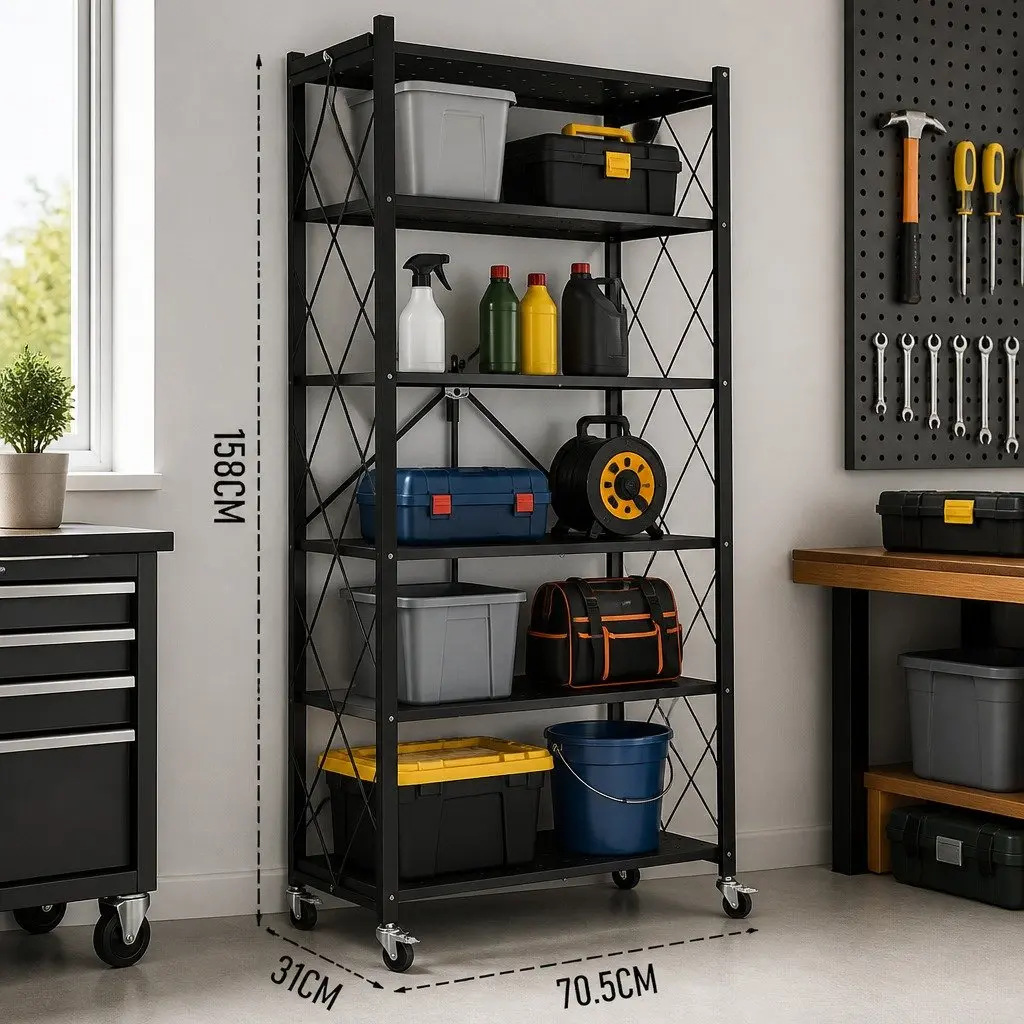 5-Tier Foldable Storage Shelf Metal 31 x 158 x 71 cm Black
