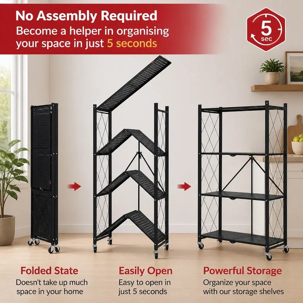 5-Tier Foldable Storage Shelf Metal 31 x 158 x 71 cm Black
