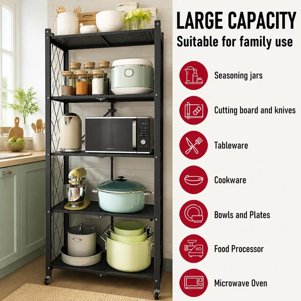 5-Tier Foldable Storage Shelf Metal 31 x 158 x 71 cm Black