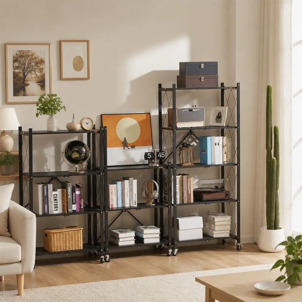 5-Tier Foldable Storage Shelf Metal 31 x 158 x 71 cm Black