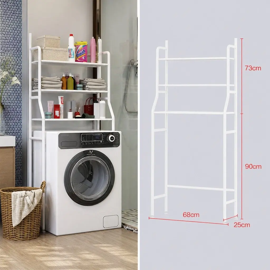 3-Tier Storage Rack Steel 25 x 163 x 68 cm White