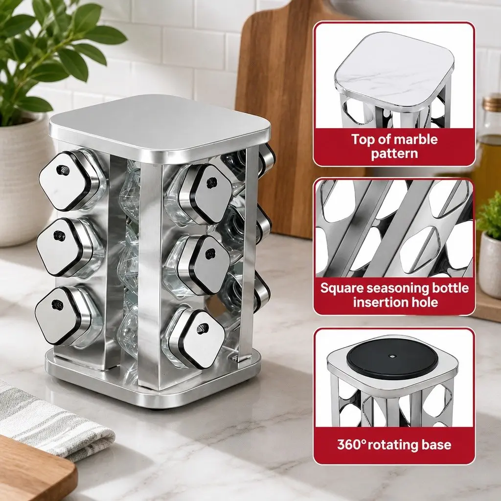 20-Jar Rotating Spice Rack Organizer