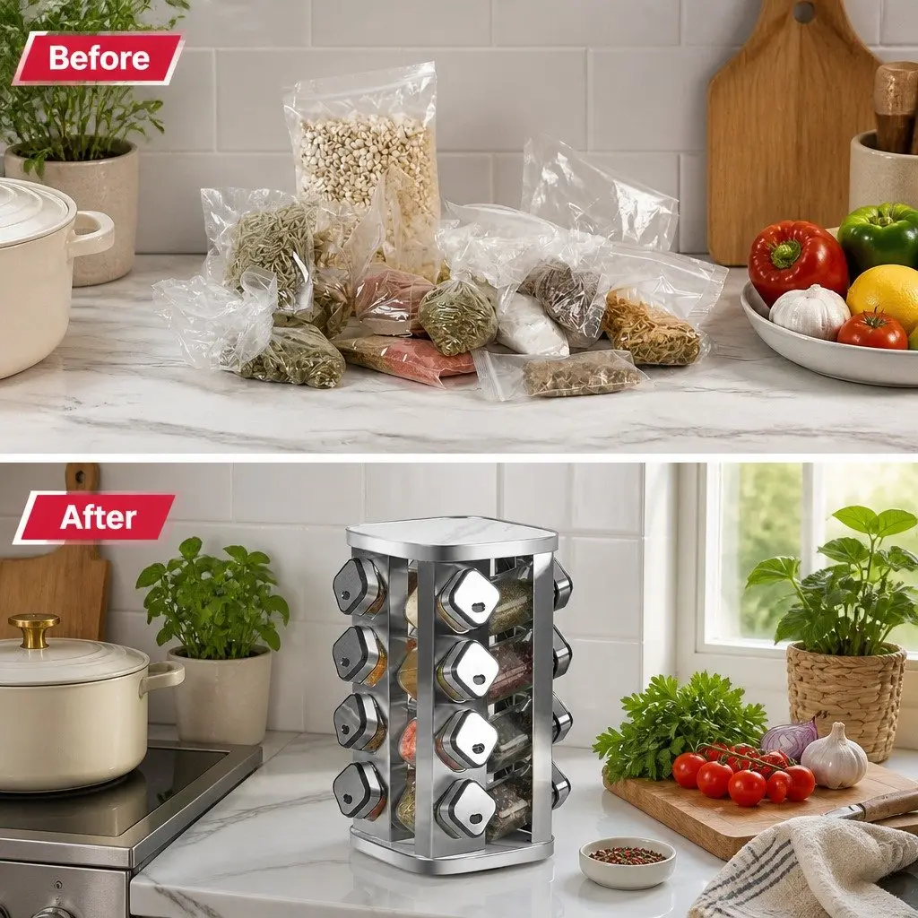 20-Jar Rotating Spice Rack Organizer