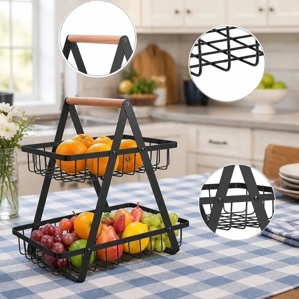 2-Tier Fruit Basket Stand for Kitchen Organizing