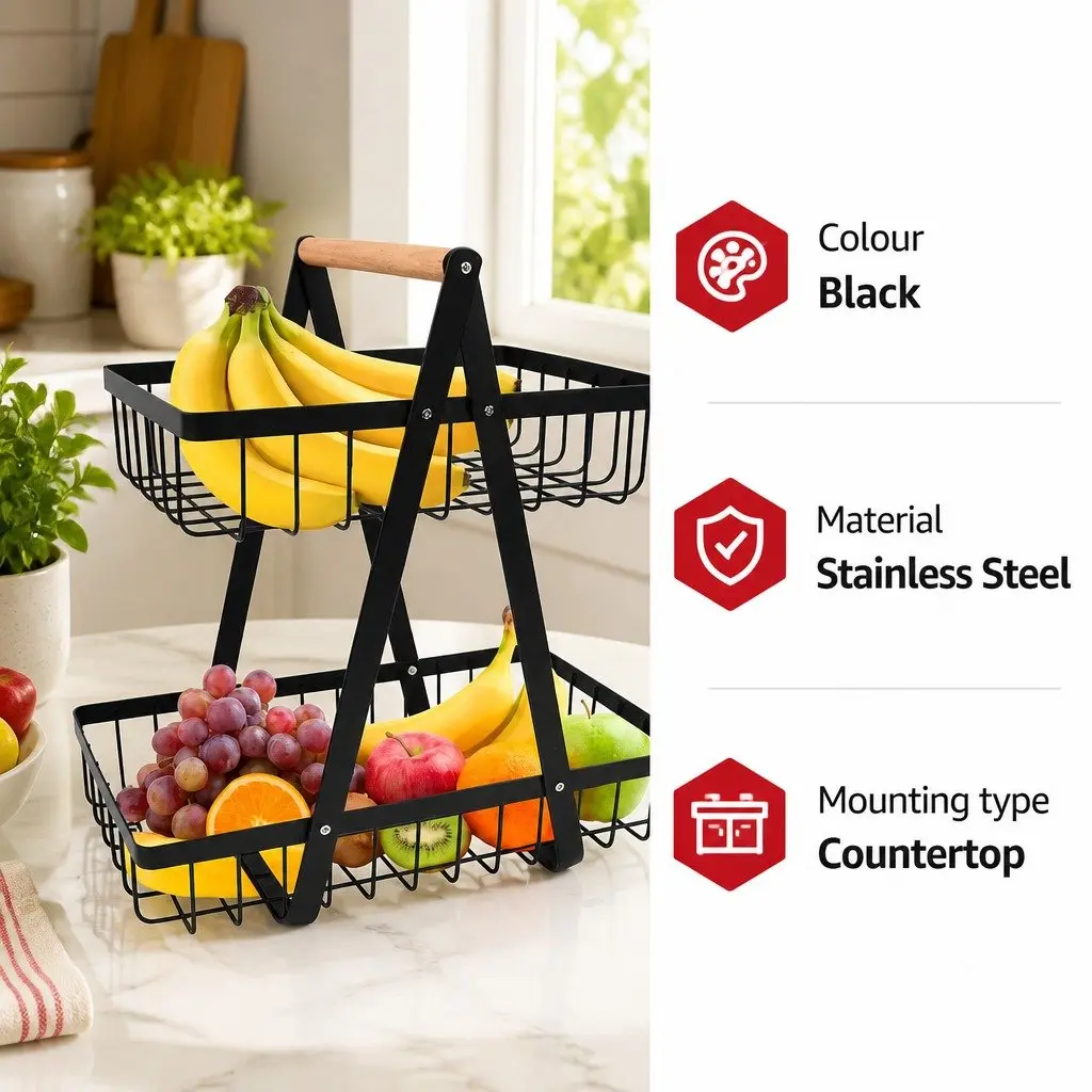 2-Tier Fruit Basket Stand for Kitchen Organizing