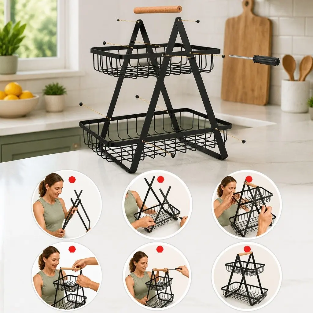 2-Tier Fruit Basket Stand for Kitchen Organizing