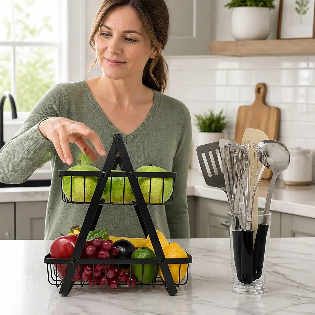 2-Tier Fruit Basket Stand for Kitchen Organizing