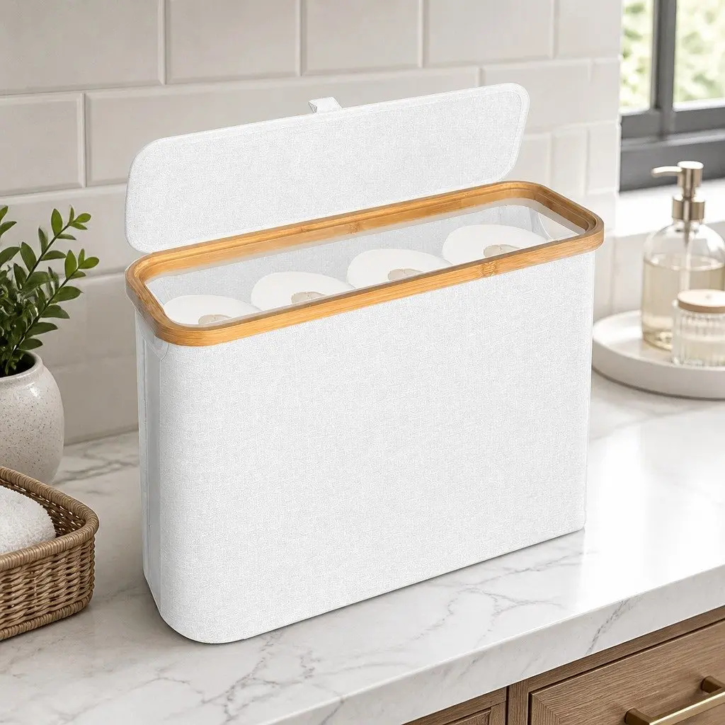 Bamboo Lid Toilet Paper Organizer for 12 Rolls