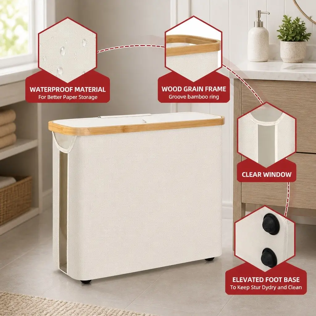 Toilet Paper Storage Basket Oxford Cloth Bamboo 35 x 45 x 15 cm White