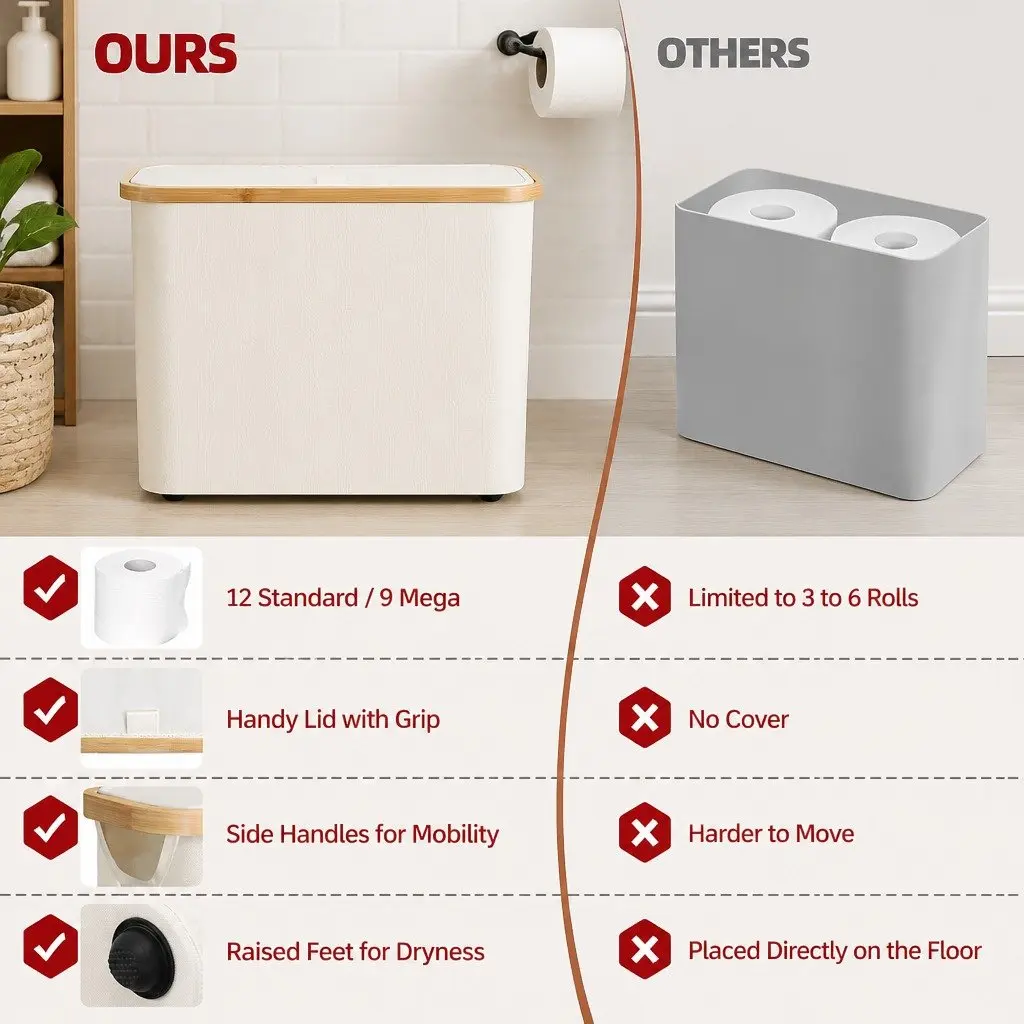 Toilet Paper Storage Basket Oxford Cloth Bamboo 35 x 45 x 15 cm White