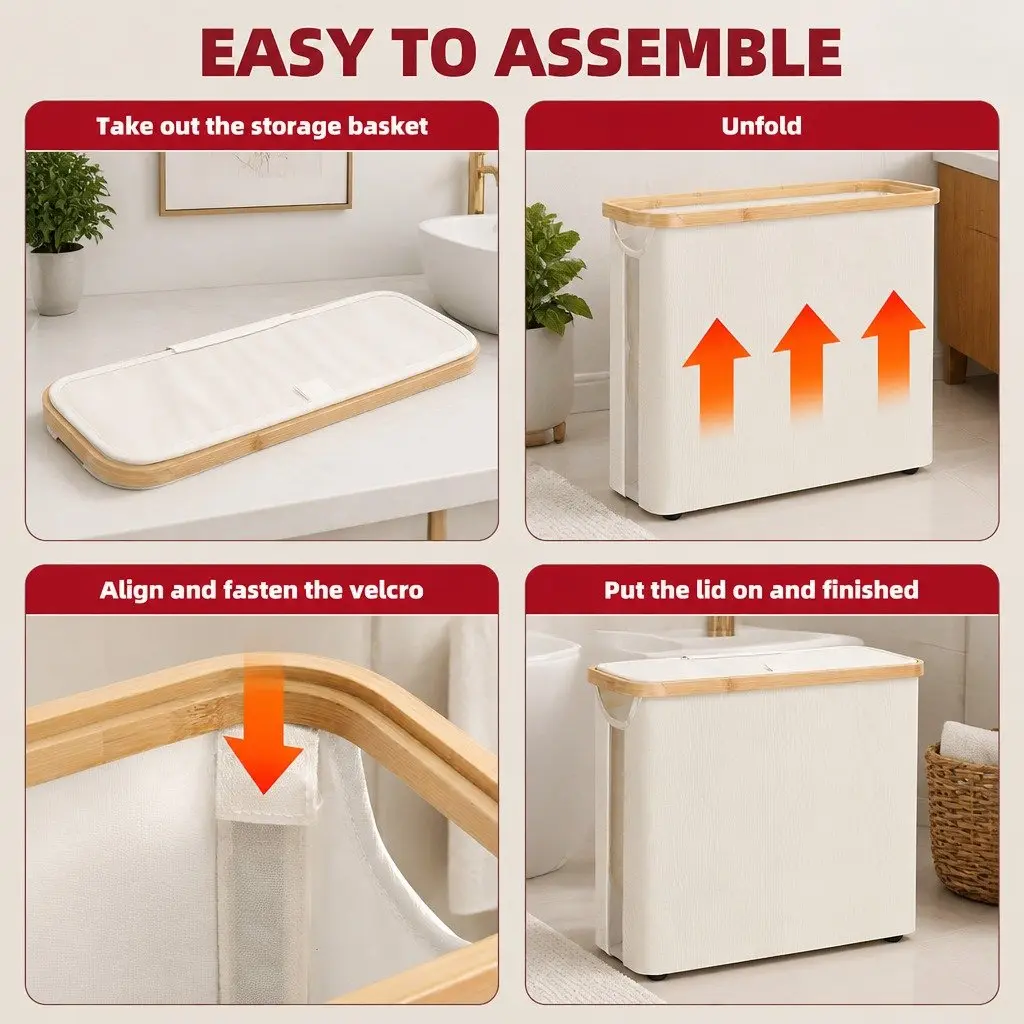 Toilet Paper Storage Basket Oxford Cloth Bamboo 35 x 45 x 15 cm White