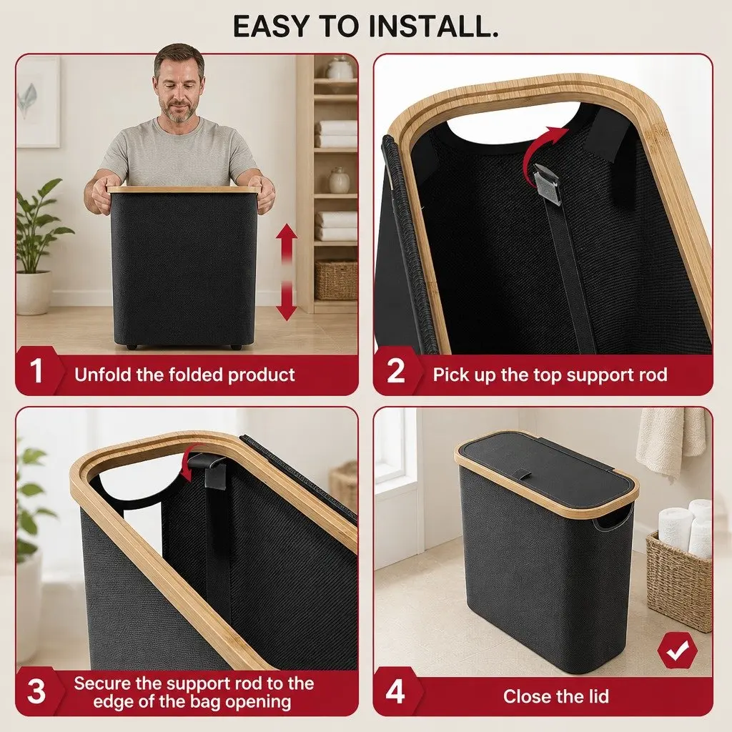 Bamboo-Lid Toilet Paper Storage Basket with Handles