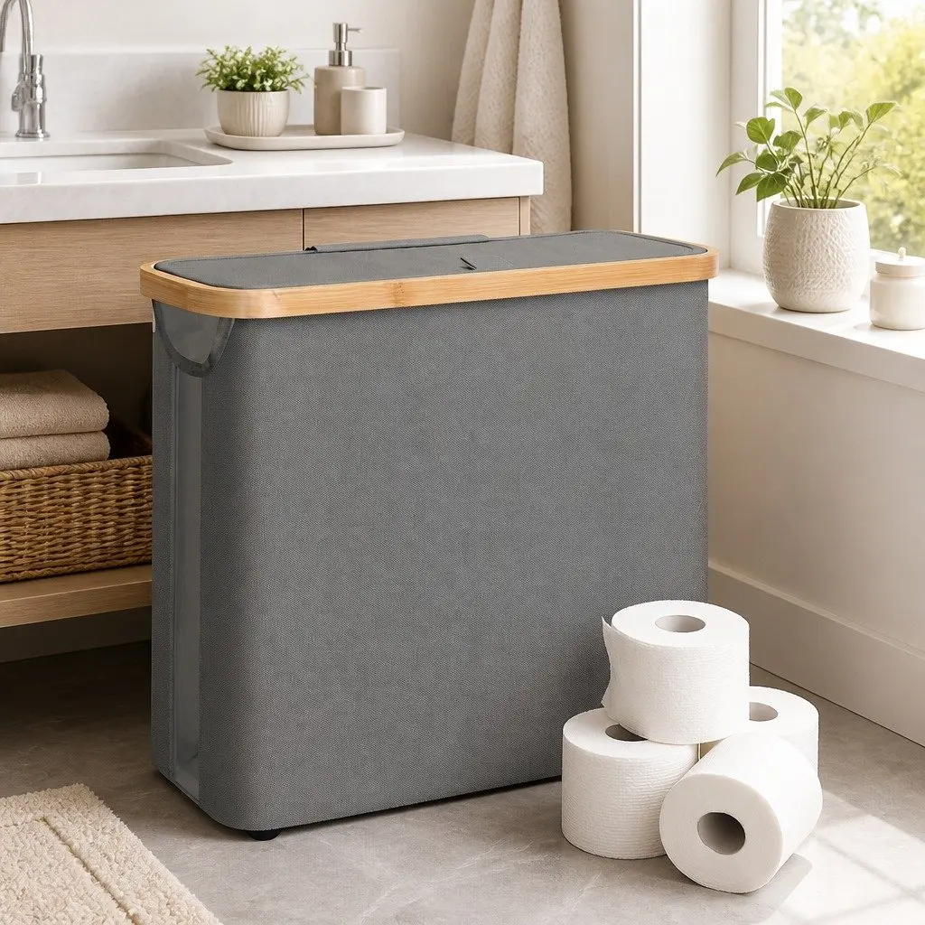 Toilet Paper Storage Basket with Bamboo Lid