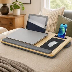 Portable Lap Desk Oversized with Cushion Mouse Pad Tablet Phone Holder Fits 17