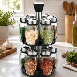 High-Quality Rotating Spice Rack with 16 Glass Jars
