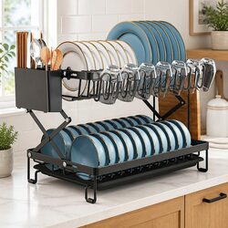 Durable 2-Tier Dish Drying Rack with Drainage Tray
