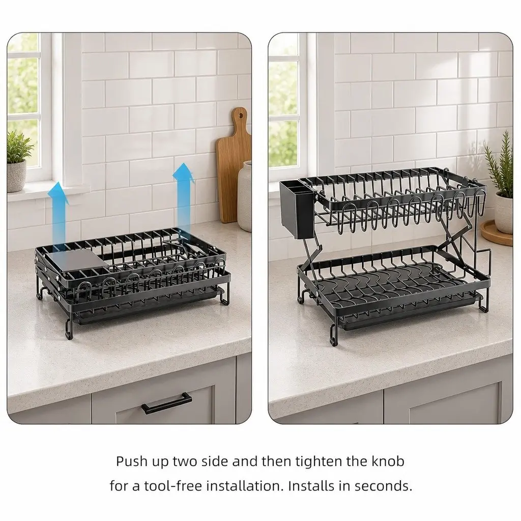 2-Tier Dish Drying Rack with Drainage Tray