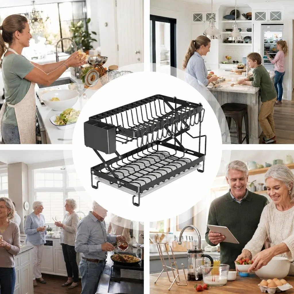 2-Tier Dish Drying Rack with Drainage Tray