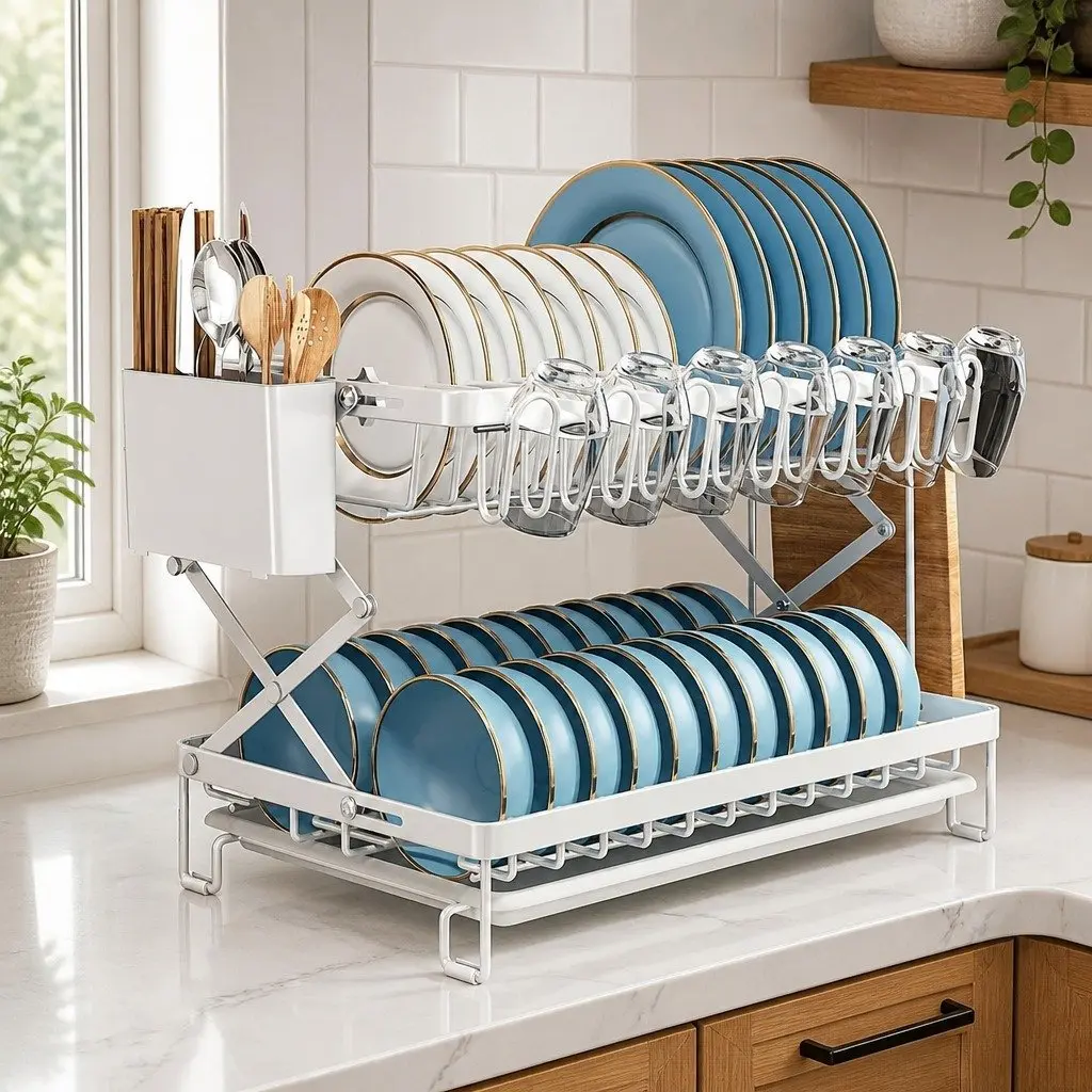 2-Tier Dish Drying Rack with Drainage Tray