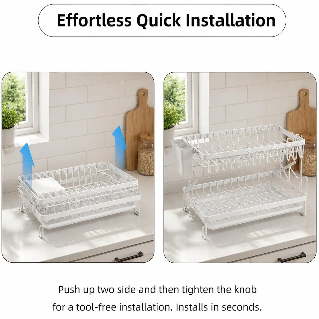 2-Tier Dish Drying Rack with Drainage Tray