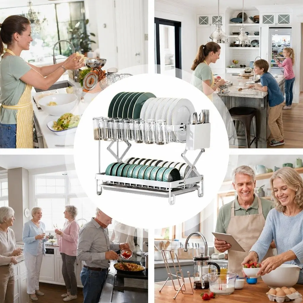 2-Tier Dish Drying Rack with Drainage Tray