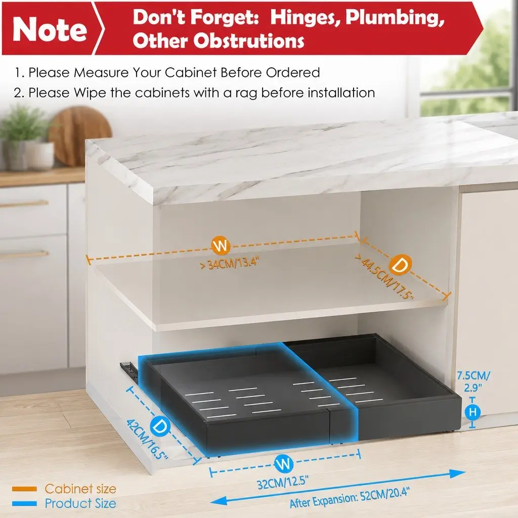 Expandable Pull Out Cabinet Organizer with Adjustable Shelves