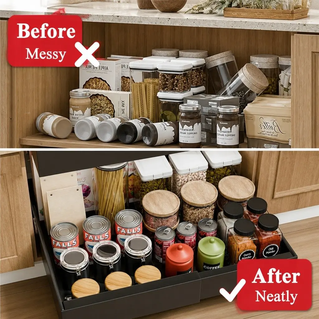 Expandable Pull Out Cabinet Organizer with Adjustable Shelves