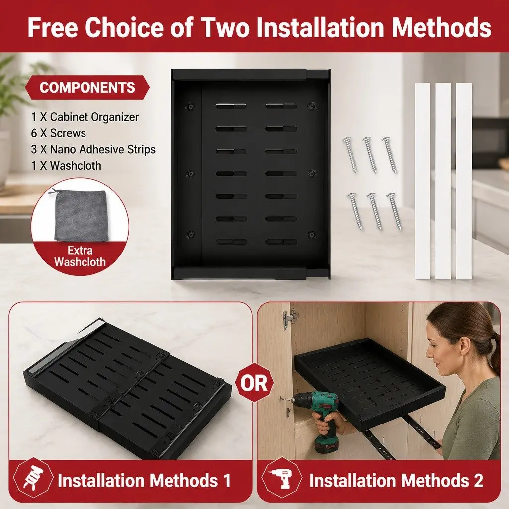 Expandable Pull Out Cabinet Organizer with Adjustable Shelves