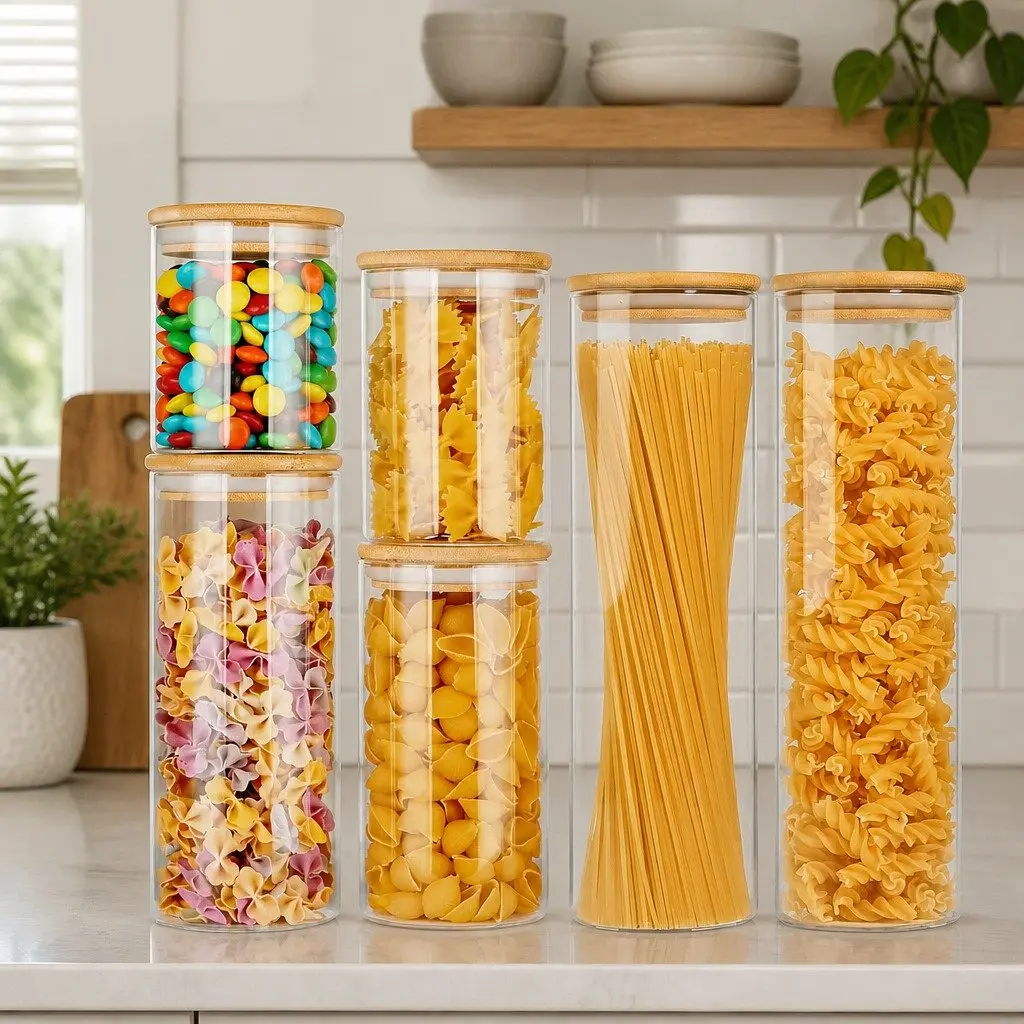 6-Pack Glass Storage Jars with Bamboo Lids