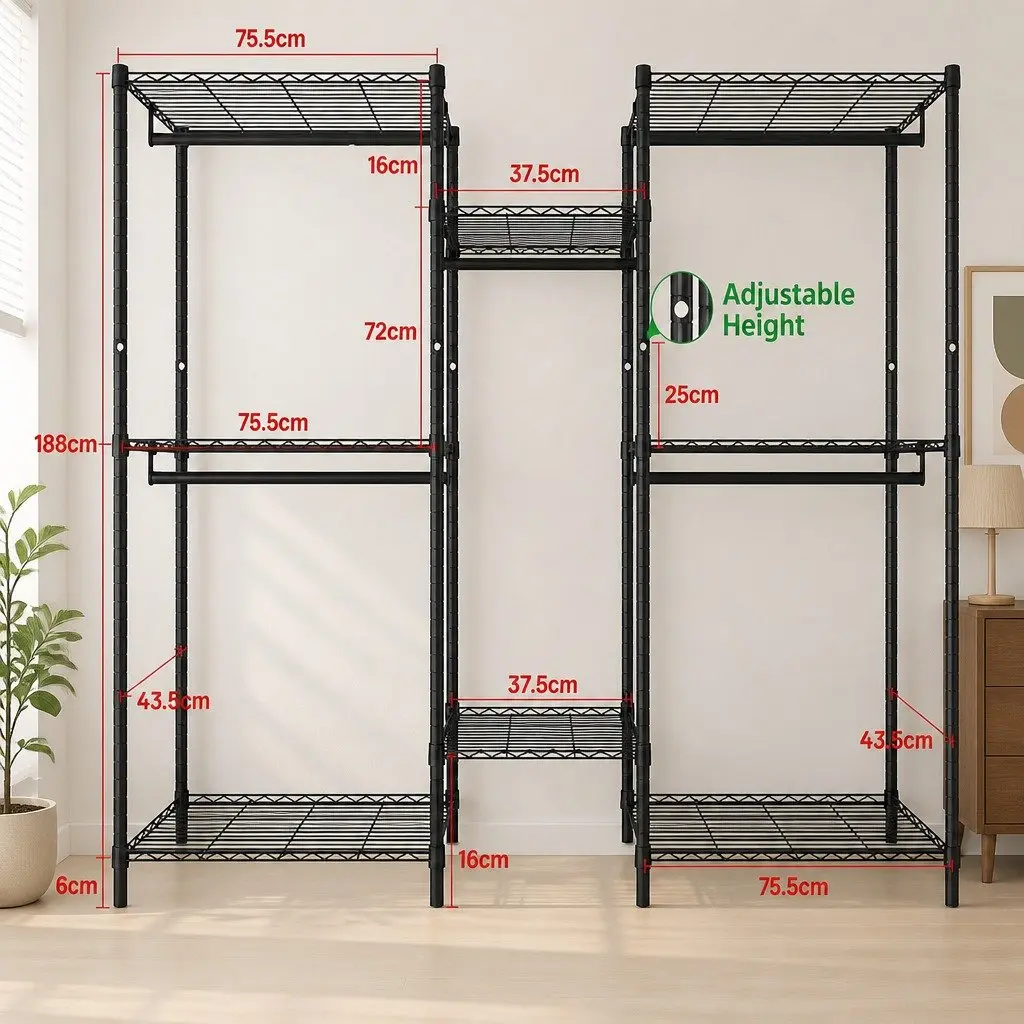 Heavy Duty Garment Rack Organizer Clothing Storage Hanging Rods Adjustable