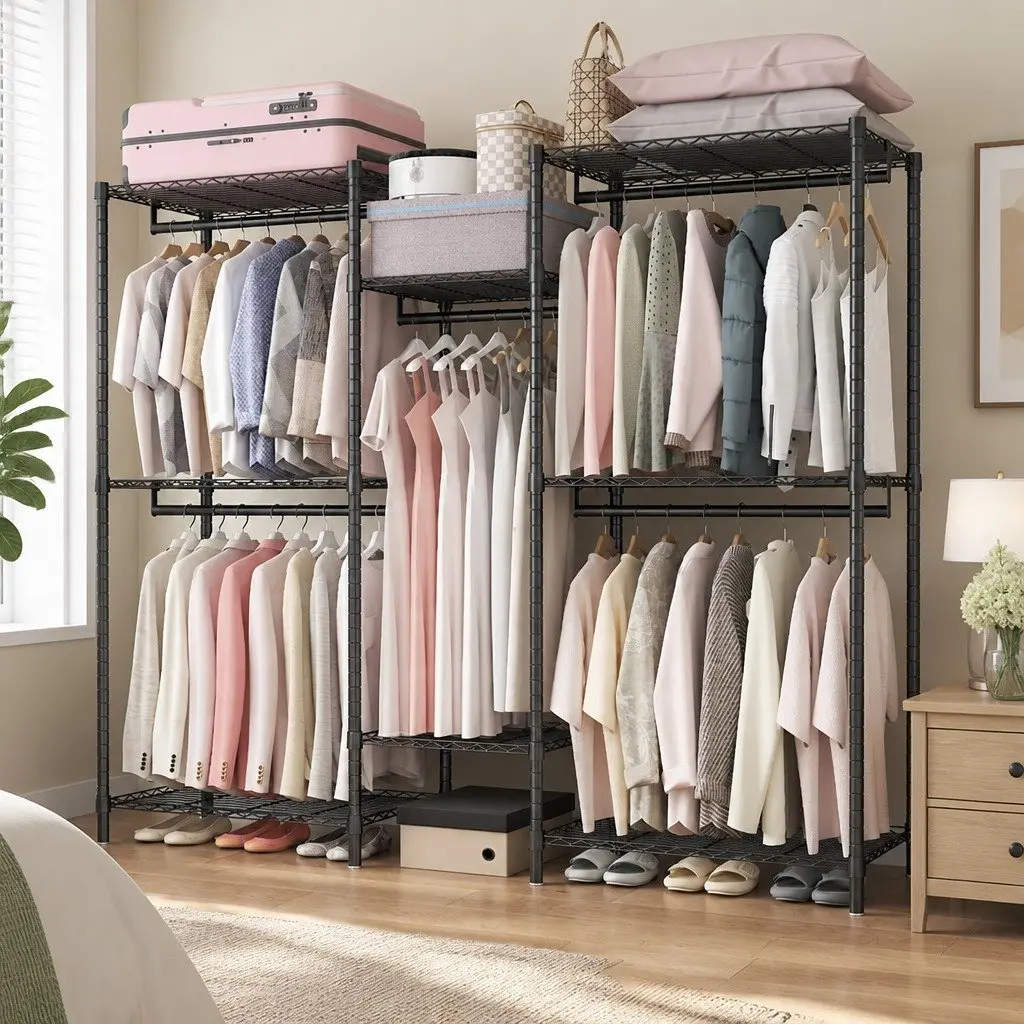 Heavy Duty Garment Rack Organizer Clothing Storage Hanging Rods Adjustable