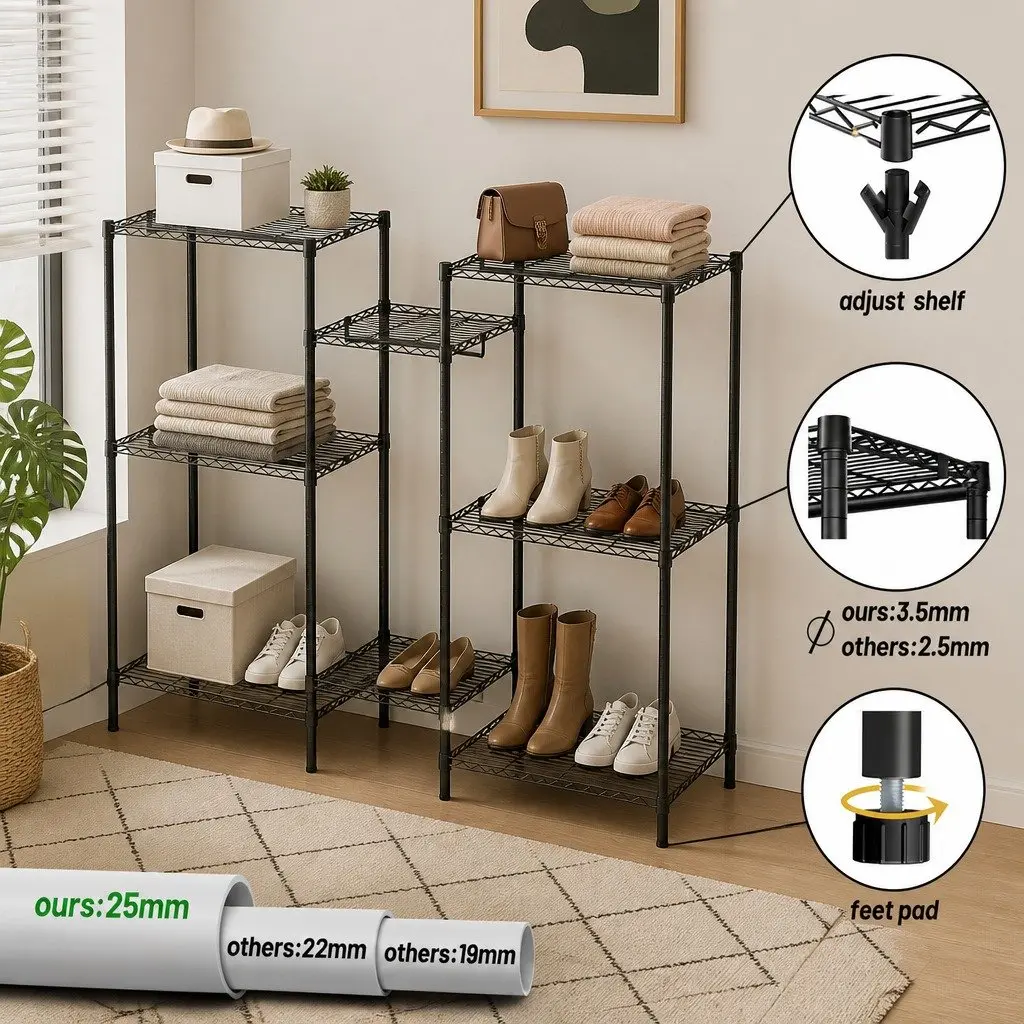 Heavy Duty Garment Rack Organizer Clothing Storage Hanging Rods Adjustable