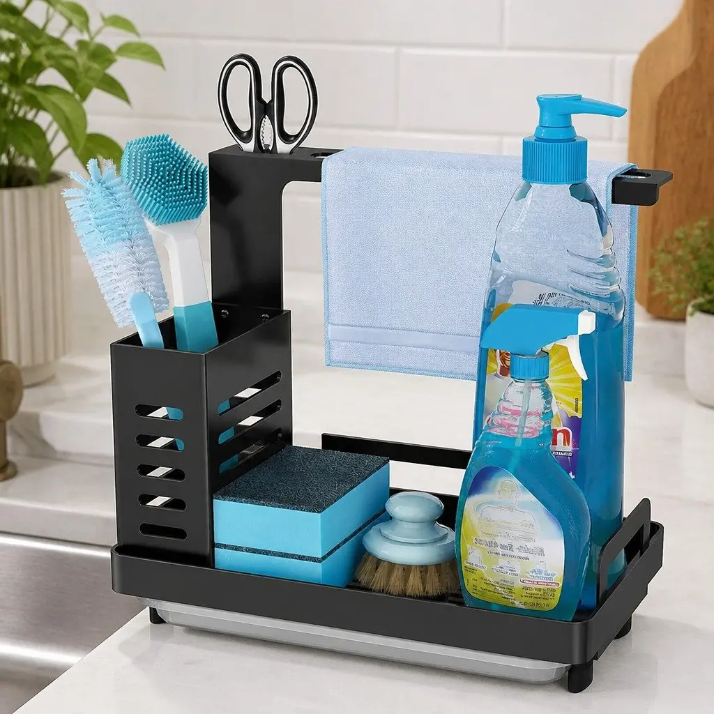 Kitchen Sink Caddy Organizer with Drain Tray