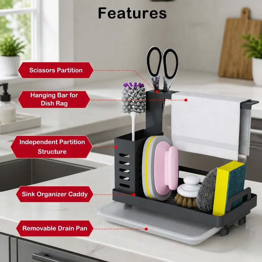Kitchen Sink Caddy Organizer with Drain Tray