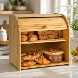 Premium Bamboo Roll Top Bread Box for Kitchen Storage