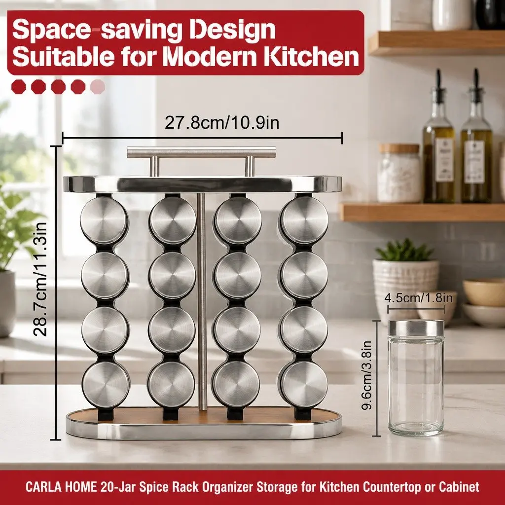 20-Jar Spice Rack Organizer for Kitchen Storage
